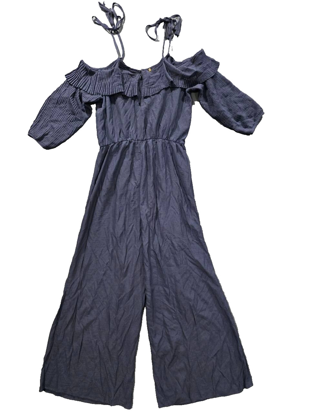 Harlyn Navy Plisse Cold Shoulder Y2K Jumpsuit wide leg Medium A009739